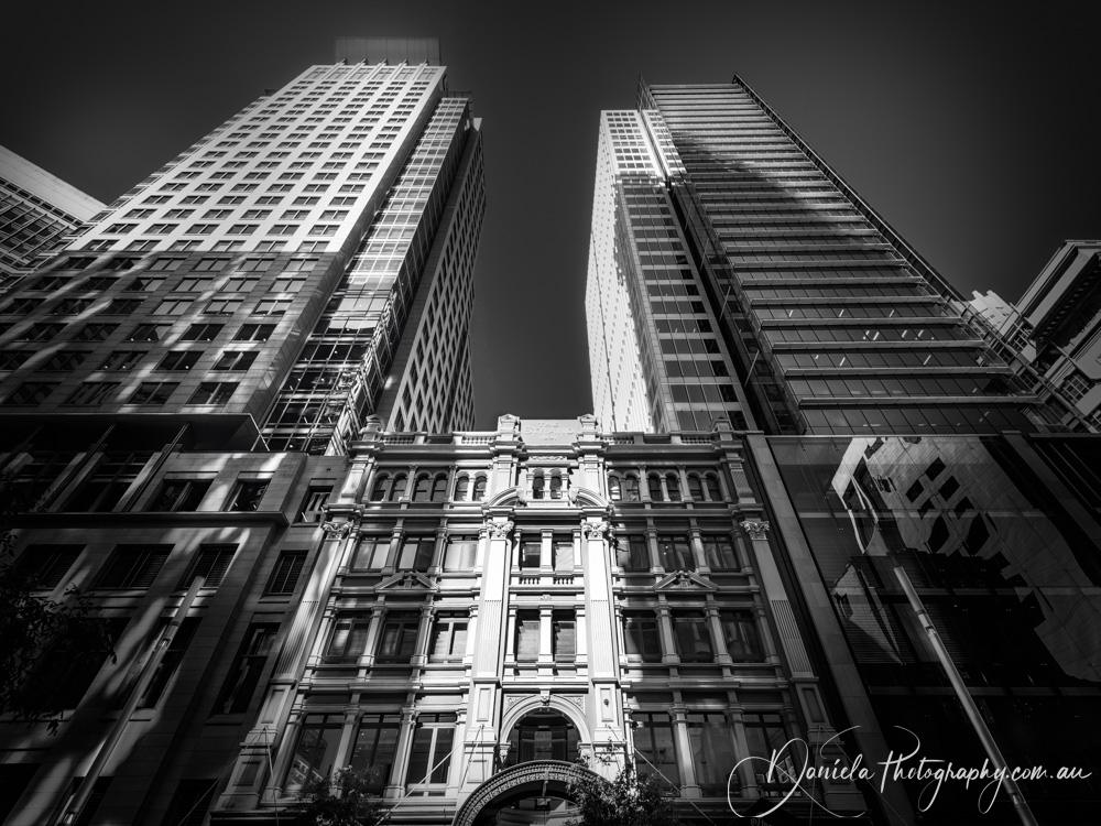 Australia -Modern and Traditional Architecture in Sydney CBD in BW